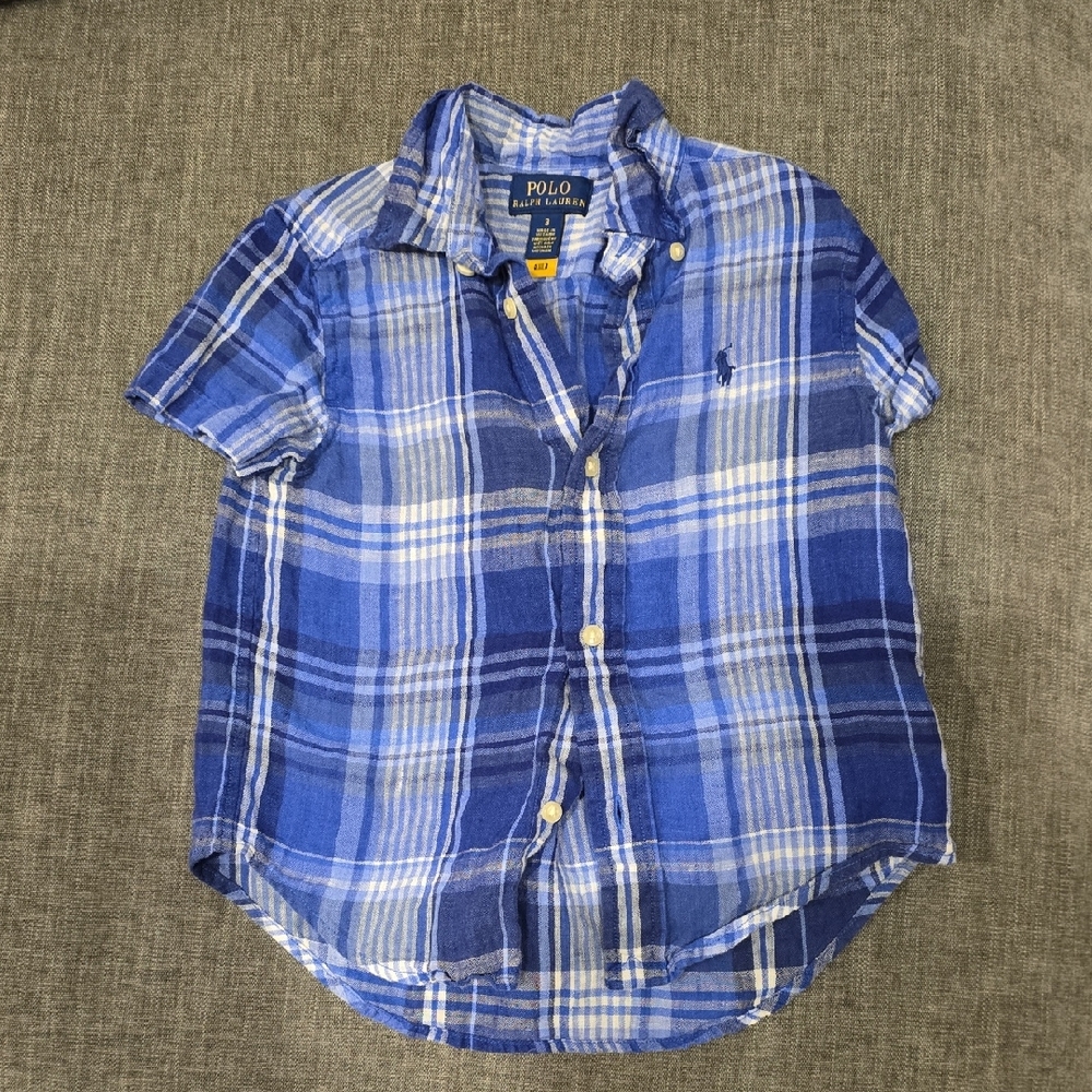 Polo by Ralph Lauren Blue & White Plaid Short-Sleeve Button-Down Shirt